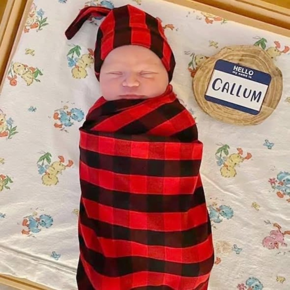 Baby Buffalo Plaid Swaddle Blanket Hat Set Newborn Photography Prop Red Black